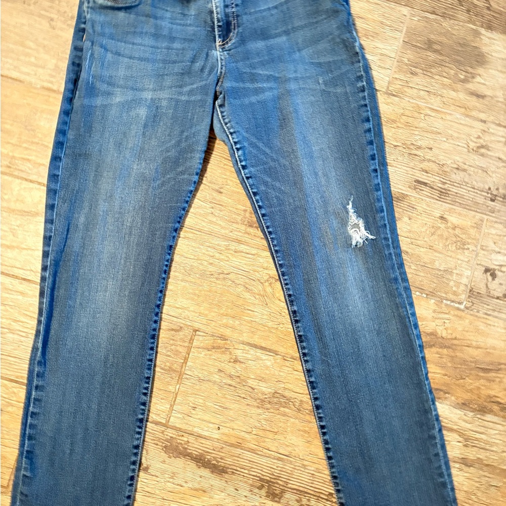 Kut from the Kloth Distressed Straight Leg Jeans in Dark Blue